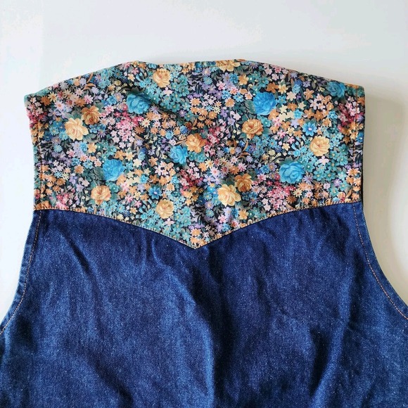 CPS Denim Vest Womens Large Floral Western Cowgirl Rodeo 80s Cottagecore Country - Picture 4 of 16